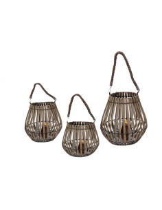 Farolillo marrón portavelas con cuerda - Decoración hogar y jardín