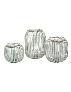 Farolillo Oval Blanco Portavelas y Cuerda - Decoración Ideal