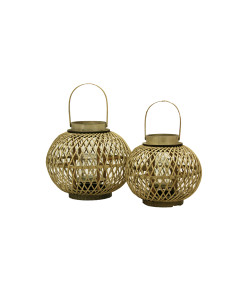 Farolillo Bamboo Redondo Dorado con Asa - Decoración Elegante